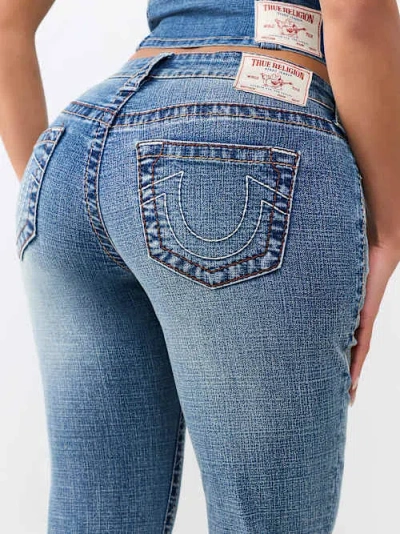 True Religion Women's Becca Mid Rise Big T Bootcut Jean In Blue