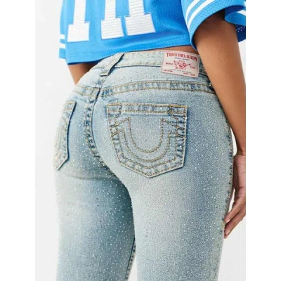True Religion Women's Becca Mid Rise Big T Crystal Bootcut Jean In Blue