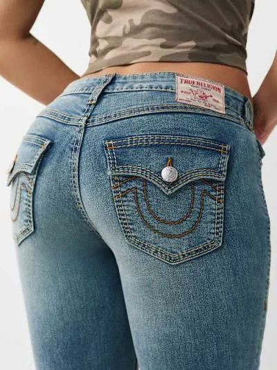 True Religion Women's Becca Mid Rise Big T Flap Bootcut Jean In Blue