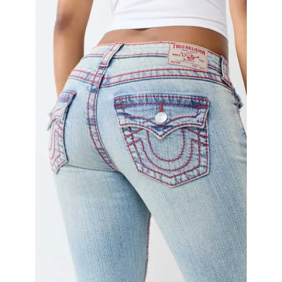 True Religion Women's Becca Mid Rise Big T Flap Bootcut Jean In Blue