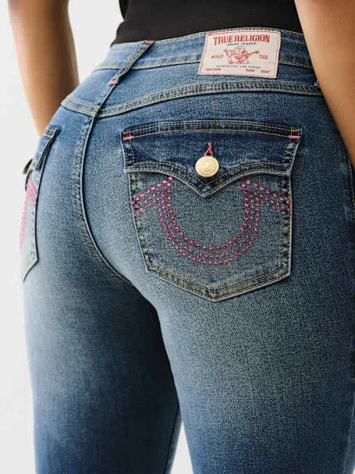 True Religion Women's Becca Mid Rise Crystal Bootcut Jean