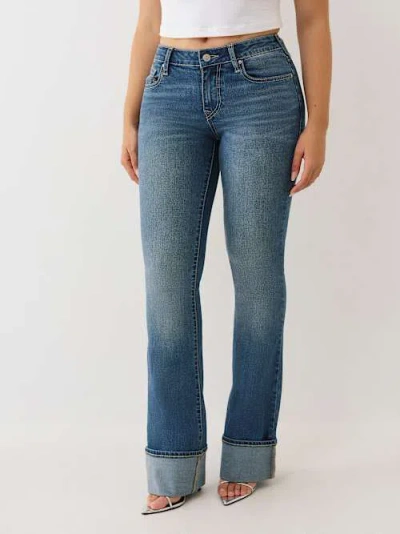 True Religion Women's Becca Mid Rise Cuffed Bootcut Jean In Blue