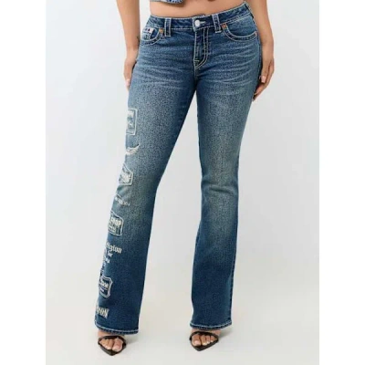 True Religion Women's Becca Mid Rise Embroidered Logo Big T Bootcut Jean In Blue
