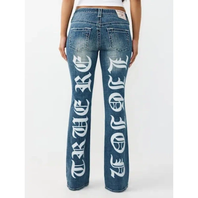True Religion Women's Becca Mid Rise Printed Logo Bootcut Jean In Blue