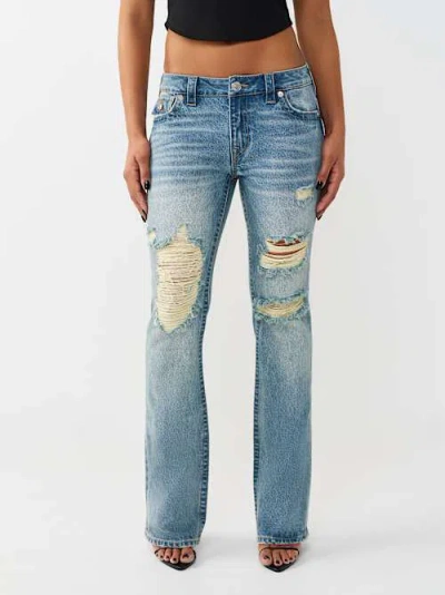 True Religion Women's Becca Mid Rise Rigid Front Flap Bootcut Jean In Blue