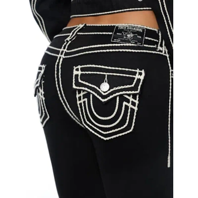True Religion Women's Becca Mid Rise Rope Stitch Flap Bootcut Jean In Black