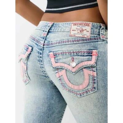 True Religion Women's Becca Mid Rise Super T Appliqué Flap Bootcut Jean In Blue