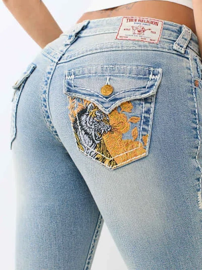True Religion Women's Becca Mid Rise Tiger Super T Flap Bootcut Jean In Blue