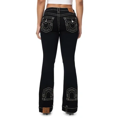 True Religion Women's Becca Mid Rise Upside Down Flap Bootcut Jean In Black