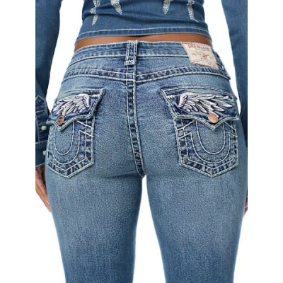 True Religion Women's Becca Mid Rise Wing Super T Flap Bootcut Jean In Multi