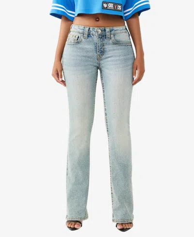 True Religion Women's Becca Mid-rise Bootcut Crystal Big T Jeans In Blue