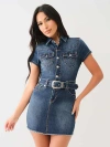True Religion Women's Belted Denim Western Mini Dress In Blue