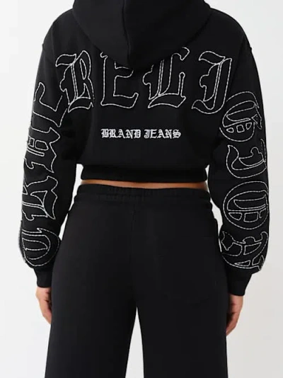 True Religion Women's Big T Appliqué Relaxed Zip Hoodie In Black