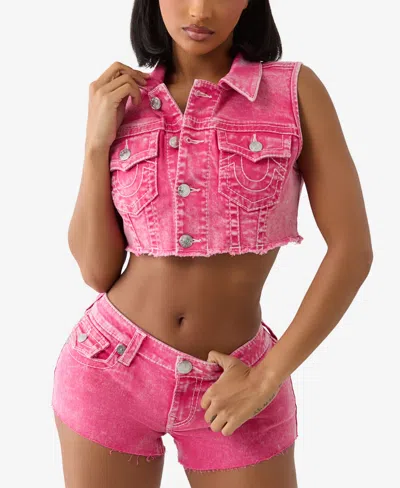 True Religion Women's Big T Cropped Vest Collar Jacket
