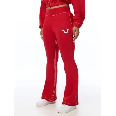 True Religion Women's Big T Crystal Bootcut Sweatpant In Red