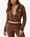 True Religion Leopard Print Embellished Shrunken Zip Hoodie In Animal Print