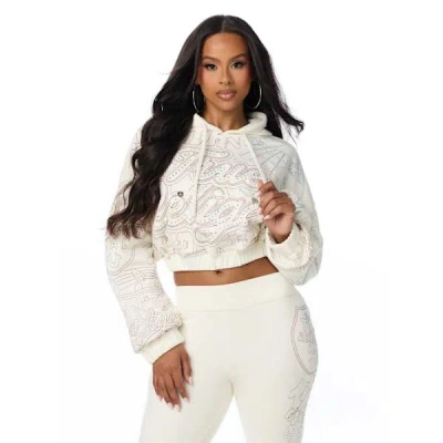 True Religion Women's Big T Embroidered Girlfriend Hoodie In White