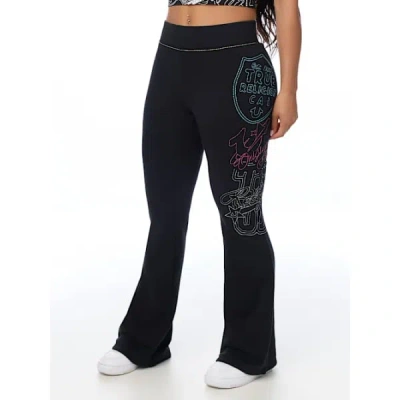 True Religion Women's Big T Embroidered Mid Rise Bootcut Sweatpant In Black