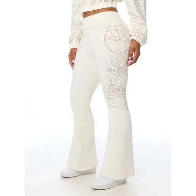 True Religion Women's Big T Embroidered Mid Rise Bootcut Sweatpant In White