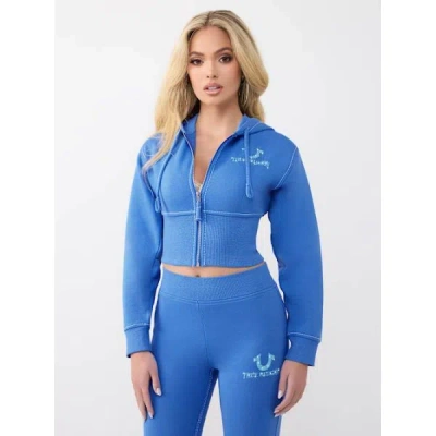 True Religion Women's Big T High Waistband Zip Hoodie In Blue