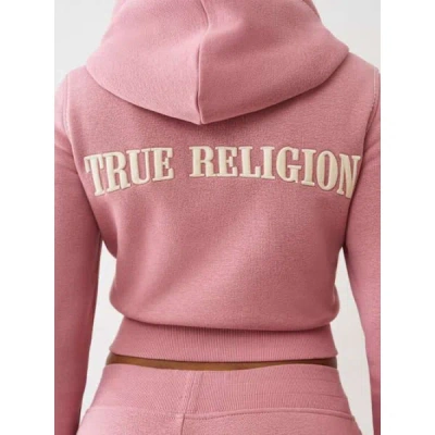 True Religion Women's Big T Shrunken Zip Hoodie In Pink