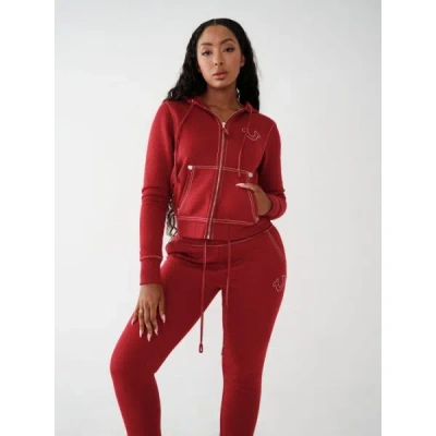 True Religion Women's Big T Stitch Logo Zip Hoodie In Red