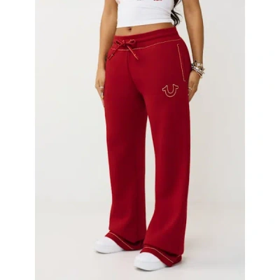 True Religion Women's Big T Straight Sweatpant In Red