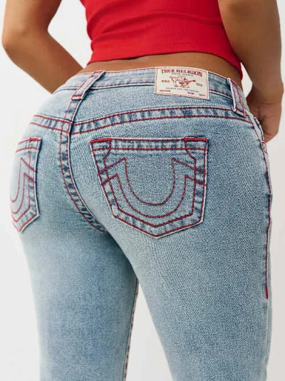True Religion Women's Billie Mid Rise Big T Straight Jean In Blue