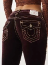 True Religion Women's Billie Mid Rise Flocked Super T Straight Jean In Burgundy