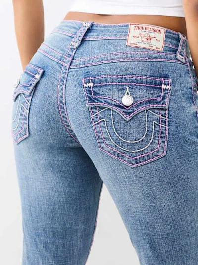 True Religion Women's Billie Mid Rise Super T Flap Straight Jean In Blue
