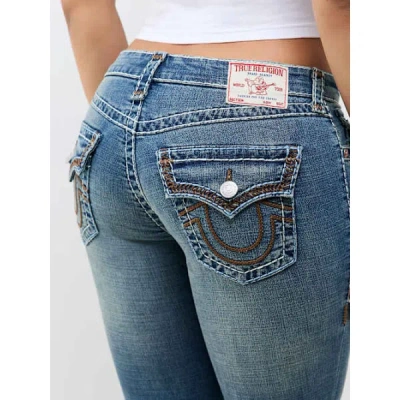 True Religion Women's Billie Mid Rise Super T Flap Straight Jean In Blue
