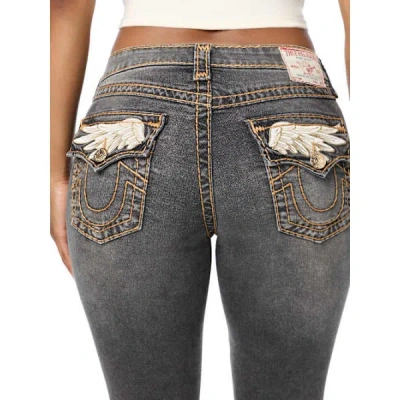 True Religion Women's Billie Mid Rise Super T Wing Flap Straight Jean In Black