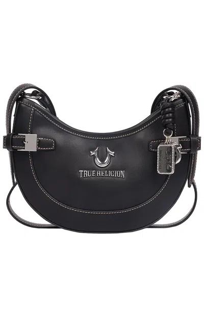 True Religion Women's Black Blake Smooth Belted Hobo Bag