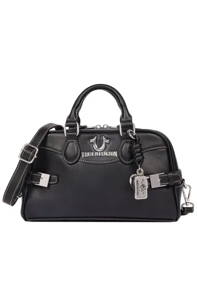 True Religion Women's Black Brooks Smooth Belted Sachel Bag