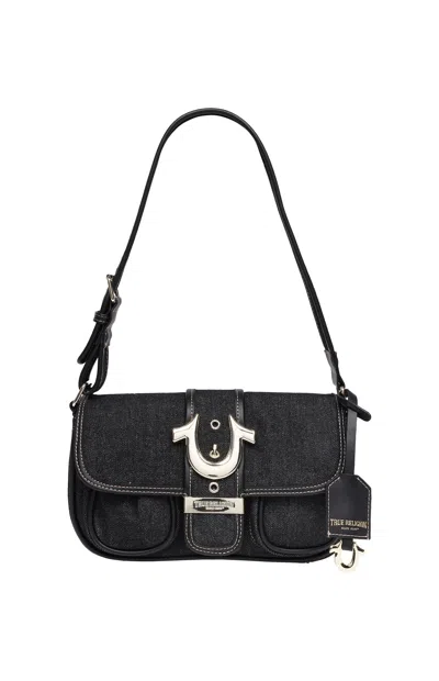True Religion Women's Black Double Pocket Denim Satchel Bag