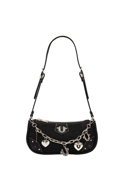 True Religion Women's Black Horseshoe Chain Denim Shoulder Bag