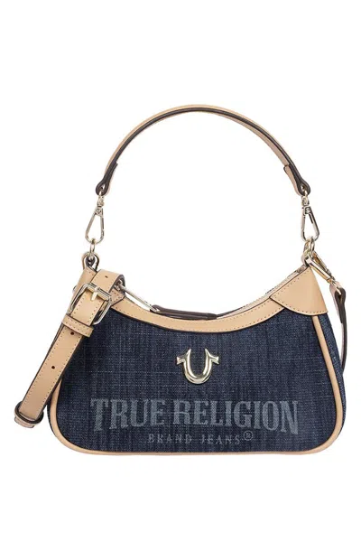 True Religion Women's Blair Dark Denim And Faux Leather Shoulder Bag In Blue
