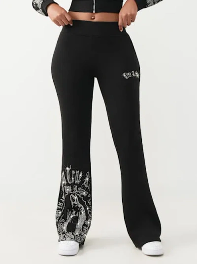True Religion Women's Blessed Mid Rise Bootcut Sweatpant In Black