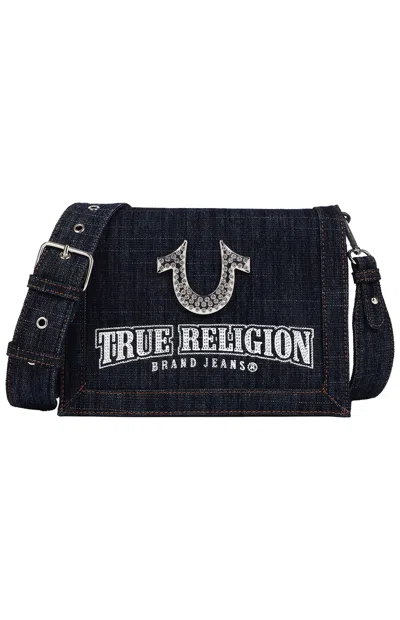 True Religion Women's Bling Horseshoe Denim Messenger Bag In Dark Denim In Blue