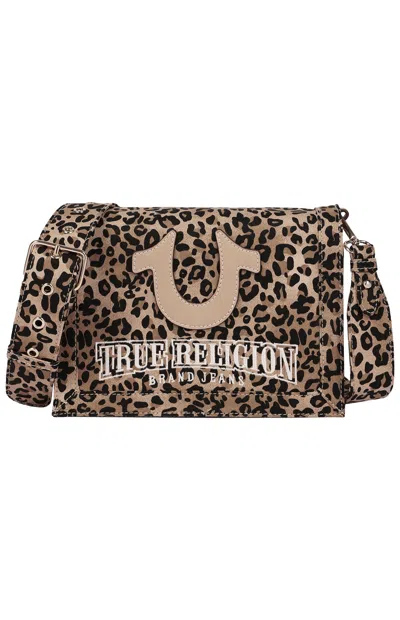 True Religion Women's Bling Logo Leopard Messenger Bag In Brown