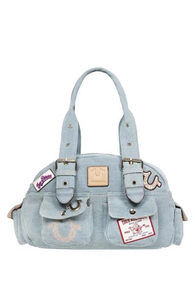 True Religion Women's Blue Denim Multi Patch Satchel Bag In Denim Blue