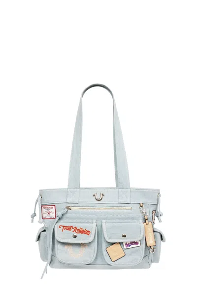 True Religion Women's Blue Denim Multi Patch Tote Bag In Denim Blue