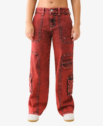 True Religion Women's Bobbi Baggy Cargo Flap Jeans In Scarlet Sage