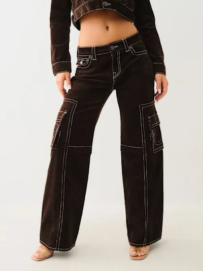 True Religion Women's Bobbi Corduroy Big T Baggy Cargo Pant In Burgundy