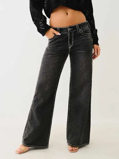True Religion Women's Bobbi Crystal Big T Baggy Jean In Black