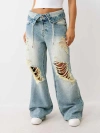 True Religion Women's Bobbi Double Waistband Distressed Baggy Jean In Blue