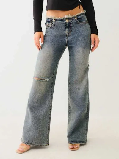 TRUE RELIGION WOMEN'S BOBBI FRAYED LOW RISE BAGGY JEAN