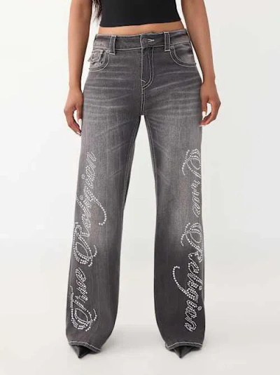 True Religion Women's Bobbi Mid Rise Baggy Flap Jean In Black