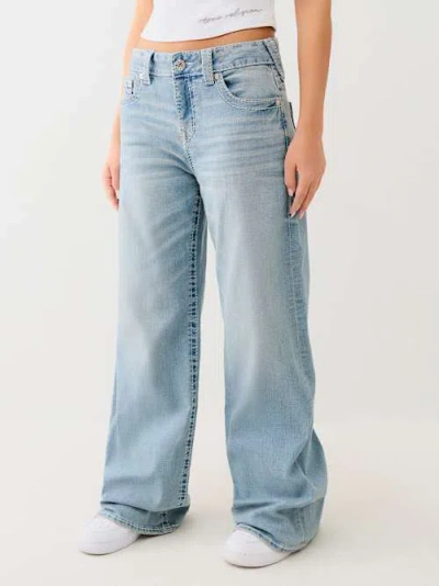 True Religion Women's Bobbi Mid Rise Big T Baggy Jean In Blue