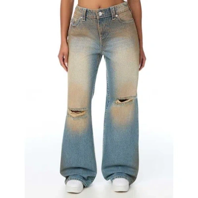 True Religion Women's Bobbi Mid Rise Destroyed Big T Flap Baggy Jean In Blue